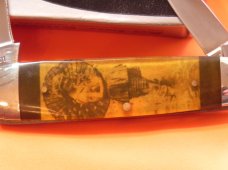 1980s Ka-Bar 3 Blade "Aerial" Whittler Knife (TT201) w/ 1950s Lady w/ Derlin Overlay Handles -NOS