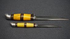 VTG RARE KINFOLKS Y330/Y333 Sabre Ground Hunter Knives w/Tooled Leather Sheath
