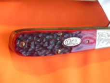1987 Case xx Razor Knife w Great Red Pick Bone Handles MDL R62005 SS +Fancy Scrolled Bolsters -NOS