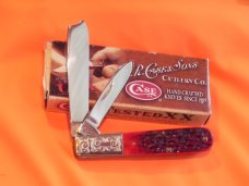 1987 Case xx Razor Knife w Great Red Pick Bone Handles MDL R62005 SS +Fancy Scrolled Bolsters -NOS