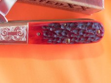 1987 Case xx Razor Knife w Great Red Pick Bone Handles MDL R62005 SS +Fancy Scrolled Bolsters -NOS