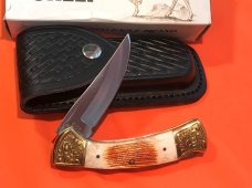 Vintage Parker IMAI K-116 Lockback Hunter Knife w Dall Sheep Blade Etching -Orig Sheath & Box -NOS
