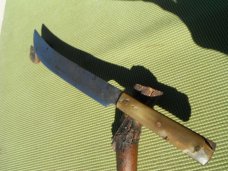 Large Antique Butcher Knife 18" OAL/12" Blade Horn scales Over 100 years old fixed blade knife Sharp