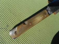 Large Antique Butcher Knife 18" OAL/12" Blade Horn scales Over 100 years old fixed blade knife Sharp