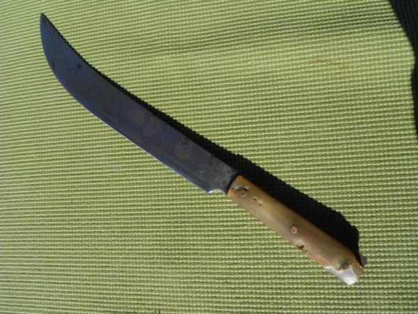 Large Antique Butcher Knife 18" OAL/12" Blade Horn scales Over 100 years old fixed blade knife Sharp