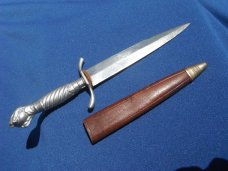 VINTAGE BALL & TALON HANDLED KORIUM DAGGER.  MADE IN SOLINGEN, GERMANY  W/ LEATHER SHEATH