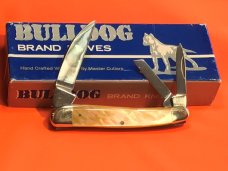 Vint HAND MADE Bulldog Brand 3 Blade Whittler w Brillitant Flashy Gold Lip Mother of Pearl Handles