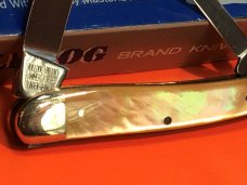 Vint HAND MADE Bulldog Brand 3 Blade Whittler w Brillitant Flashy Gold Lip Mother of Pearl Handles