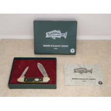 Boker Solingen Germany 1993 Wildlife Series "Largemouth Bass" Green Bone Canoe Knife in Box
