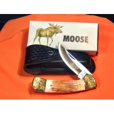Vint Parker IMAI K-115 Large Lockback Hunter Knife w A Moose Blade Etching -Orig Sheath & Box -NOS
