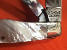 Vintage Ka-Bar 2 Blade Jack / GunStock Pocket Knife with Mother of Pearl Handles -NOS