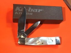 Vintage Ka-Bar 2 Blade Jack / GunStock Pocket Knife with Mother of Pearl Handles -NOS