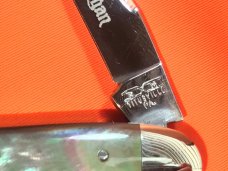 Schatt & Morgan Tiny ToothPick Knife Vibrant (Purple & Green) Black Lip Pearl Handles! NOS -1 of 600