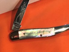 Schatt & Morgan Tiny ToothPick Knife Vibrant (Purple & Green) Black Lip Pearl Handles! NOS -1 of 600