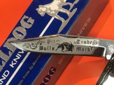 Bulldog Brand Whittler w/ Green Pick Bone Handles +Fighting Bulldogs Blade Etch & NOS