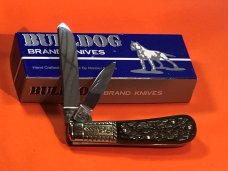 Vint Bulldog Brand HAND MADE 2 Blade "Virginia Bright Leaf" Tobacco Barlow w Green Pick Bone Handles