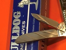 Vint Bulldog Brand HAND MADE 2 Blade "Virginia Bright Leaf" Tobacco Barlow w Green Pick Bone Handles