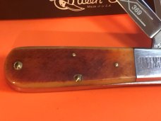 Schatt & Morgan (Queen) 2 Blade Razor Barlow Pocket Knife w/ Chestnut Bone Handles & Blade Etch -NOS