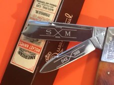 Schatt & Morgan (Queen) 2 Blade Razor Barlow Pocket Knife w/ Chestnut Bone Handles & Blade Etch -NOS