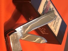 Schatt & Morgan (Queen) 2 Blade Razor Barlow Pocket Knife w/ Chestnut Bone Handles & Blade Etch -NOS