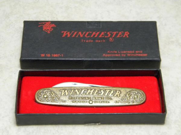 Winchester Trademark USA 1987-1 Brass 2 Blade Pen Knife in Box