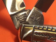 Vintage Bulldog Brand HAND MADE, 2 Blade "Our Best" Tobacco Barlow w/ Fantastic Deer Stag Handles