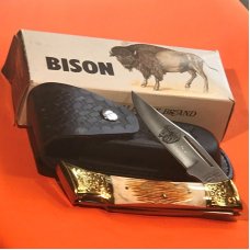 Vint Parker IMAI K-267 Lockback Hunter Knife w A Bison/Buffalo Blade Etching -Orig Sheath & Box -NOS