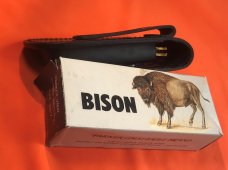 Vint Parker IMAI K-267 Lockback Hunter Knife w A Bison/Buffalo Blade Etching -Orig Sheath & Box -NOS