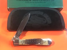 Case xx 2002 CheetahKnife (MDL# 6111 1/2) w/ Burnt Moss Bone Handles -NOS in Orig Zip Pouch +Box 
