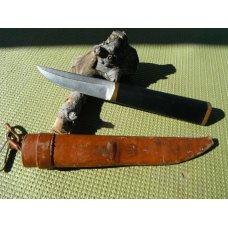 Vintage 1960s Hackman Finland Tapio Wirkkala Puukko Knife amp Sheath Large 4 quot Blade Version