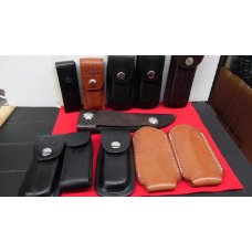 LEATHER SHEATHS FOR VARIOUS SIZE KNIVES 11 TOTAL ALL LIKE NEW AS USED VERY LITTLE NOT WORN