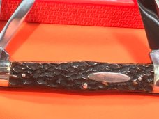J A Henckels (Long Arm Twin Men) 3 Blade Whittler Knife w Great Red'ish Pick Bone Handles! NOS