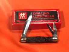 J A Henckels (Long Arm Twin Men) 3 Blade Whittler Knife w Great Red'ish Pick Bone Handles! NOS