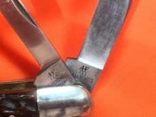 J A Henckels (Long Arm Twin Men) 3 Blade Whittler Knife w Great Red'ish Pick Bone Handles! NOS