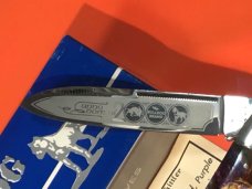 Bulldog Brand Anno Domini Angelo Saxon Whittler Knife w Purple Swirl Handles +Blade Etch -1 of 60