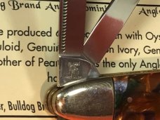Bulldog Brand Anno Domini Angelo Saxon Whittler Knife w Purple Swirl Handles +Blade Etch -1 of 60
