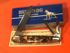 Bulldog Brand Anno Domini Angelo Saxon Whittler Knife w Purple Swirl Handles +Blade Etch -1 of 60