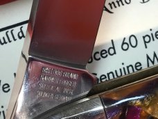 Bulldog Brand Anno Domini Angelo Saxon Whittler Knife w Purple Swirl Handles +Blade Etch -1 of 60