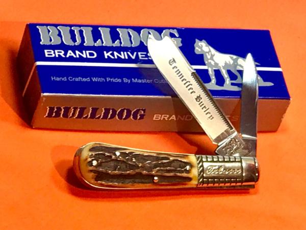Vintage Bulldog Brand HAND MADE, 2 Blade "Tenneffee Burley" Tobacco Razor Barlow w Deer Stag Handles Vintage Bulldog Brand HAND MADE, 2 Blade "Tenneffee Burley" Tobacco Razor Barlow w Deer Stag Handles