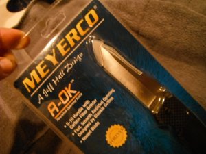 MEYERCO, Jeff Hall & Blackie Collins design A-OK ASSISTED OPENING LINER-LOCK FOLDER. NOS/NIB