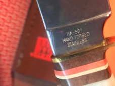 J A Henckels Fixed Blade Hunter Knife w/ Stag Handles & Gold Blade Etch of Mallard Ducks Flying -NOS
