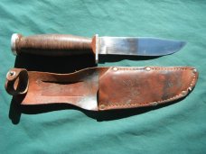  Schrade Walden NY USA H-15 Stacked Leather Hunting Fixed Blade Sheath Knife. 