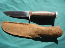  Schrade Walden NY USA H-15 Stacked Leather Hunting Fixed Blade Sheath Knife. 