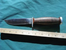  Schrade Walden NY USA H-15 Stacked Leather Hunting Fixed Blade Sheath Knife. 