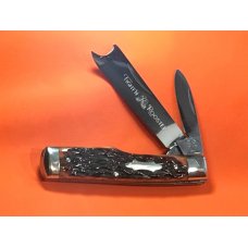 Fightn Rooster 2 Blade GunStock Knife w Great Red Bone Handles amp Blade Etch Fightn Rooster