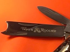 Fight'n Rooster 2 Blade GunStock Knife w/ Great Red Bone Handles & Blade Etch Fight'n Rooster