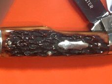 Fight'n Rooster 2 Blade GunStock Knife w/ Great Red Bone Handles & Blade Etch Fight'n Rooster