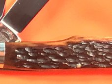 Fight'n Rooster 2 Blade GunStock Knife w/ Great Red Bone Handles & Blade Etch Fight'n Rooster