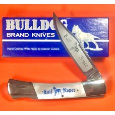 Vintage Bulldog Brand HAND MADE 1 Blade Calf Roper Lock Blade Hunter w Fiery Mother of Pearl Handles
