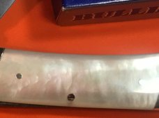 Vintage Bulldog Brand HAND MADE 1 Blade Calf Roper Lock Blade Hunter w Fiery Mother of Pearl Handles